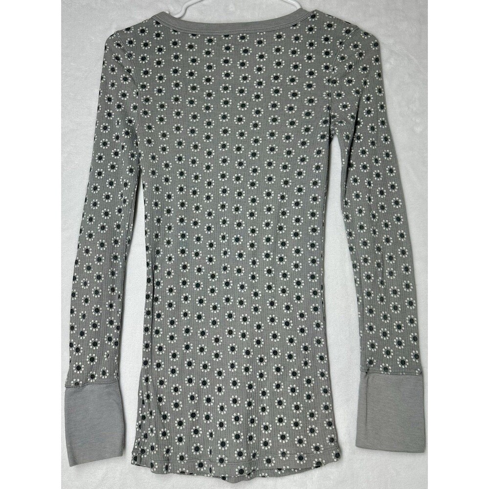 Aeropostale Ribbed Henley Top Gray Dot Y2K Fitted Long Sleeve M - Picture 2 of 6